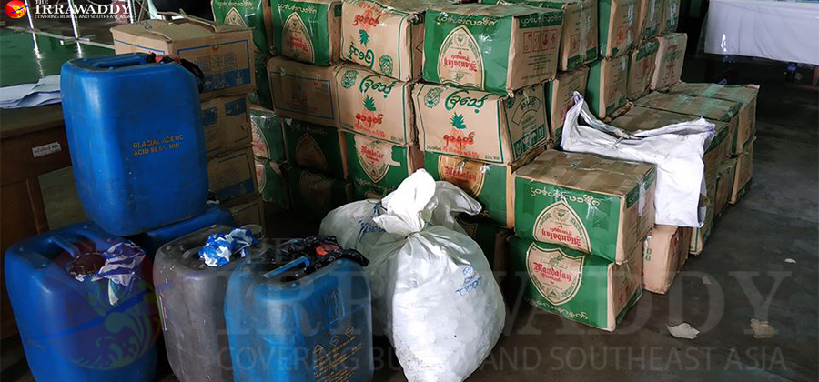 ဖမ်းဆီးရမိခဲ့သော အရက်တုနှင့် အသုံးပြုသည့် ပစ္စည်းများ / ဉာဏ်စိုးဝင်း / ဧရာဝတီ