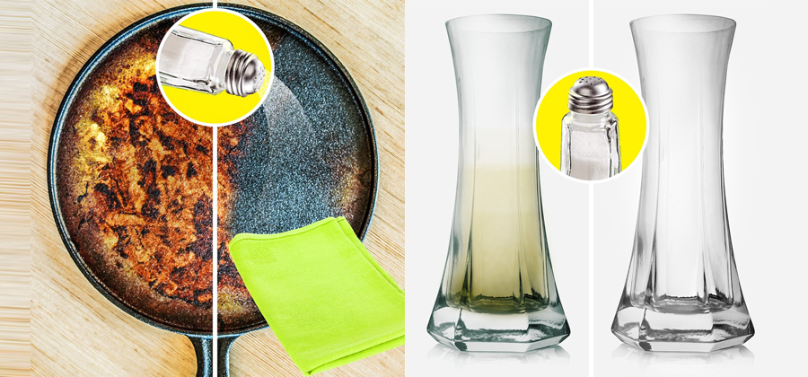 မီးဖိုချောင်သုံး ပစ္စည်းတွေကို ဆားနဲ့ သန့်ရှင်းရေး ပြုလုပ်နိုင်ပါတယ်