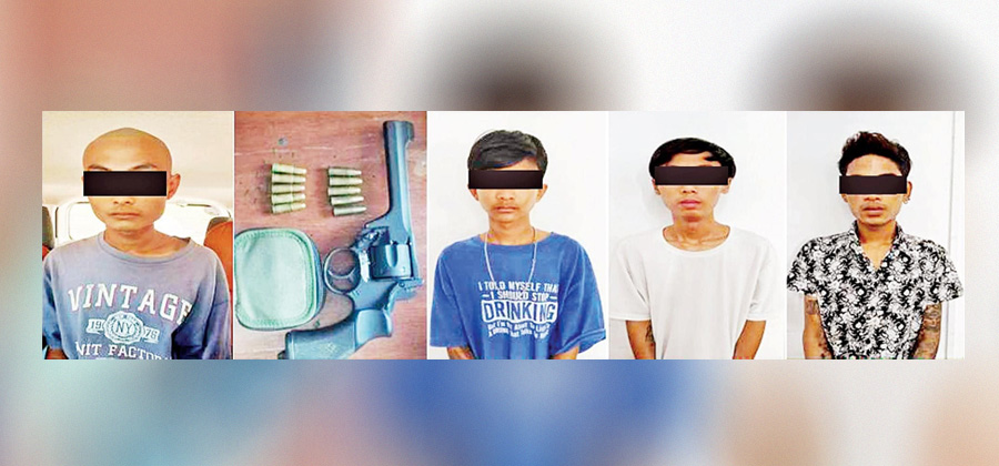 ပစ်ခတ်မှုနှင့်ပတ်သက်ပြီး ဖမ်းဆီးထားသည့် အထဲမှ ၄ ဦးနှင့် သက်သေခံ သေနတ်  / The Mandalay News Journal