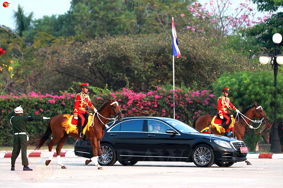 နေပြည်တော်တွင် တပ်မတော်နေ့ အခမ်းအနားသို့ ဗိုလ်ချုပ်မှူးကြီး မင်းအောင်လှိုင် တက်ရောက်စဉ် / Myo Gyi