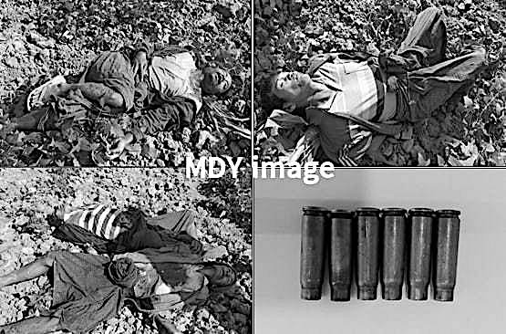 ရွာလမ်းဘေး တနေရာတွင် စွန့်ပစ်ခံထားရသော ဒေသခံများ၏ ရုပ်အလောင်းများ / MDY Image