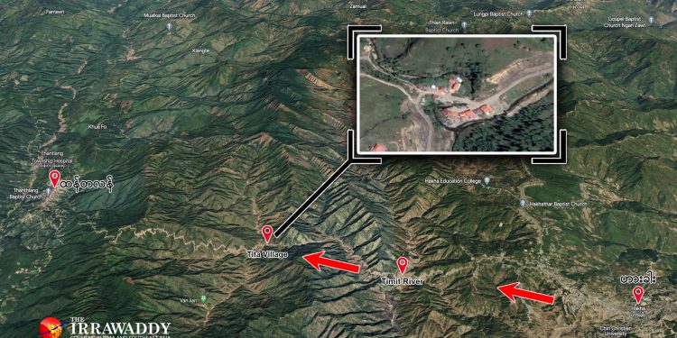 ဟားခါးနှင့် ထန်တလန်မြို့ကြားရှိ သီတာကျေးရွာအနီးသို့ ရောက်ရှိနေသည့် စစ်ကောင်စီတပ် /ဧရာဝတီ