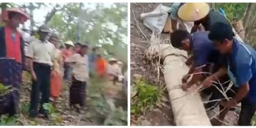 မိုင်းကိုင်တွင် အသတ်ခံရသည့် အရပ်သားတဦး၏ အလောင်းကို တွေ့ရစဉ် / Marnagar Media