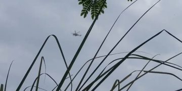 စစ်ကိုင်းတိုင်း၊ကလေးမြို့ ချမ်းသာကြီးရွာအနီး မတ်လ ၃၀ ရက်နေ့တိုက်ပွဲအတွင်း ဝေဟင်တွင် တွေ့ရသည့် Mi 35 တိုက်ခိုက်ရေးရဟတ်ယာဉ် / Civic Defense Militia- CDM-Siyin