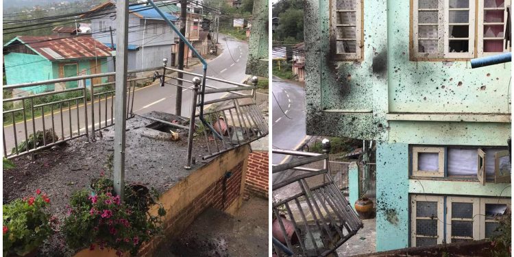 တီးတိန်တိုက်ပွဲ လေကြောင်းမှ ဗုံးကြဲ၍ အိမ်များ ထိခိုက်ပျက်စီး